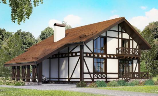 155-002-П Проект двухэтажного дома мансардой, гараж, красивый дом из арболита Омск | Проекты домов от House Expert