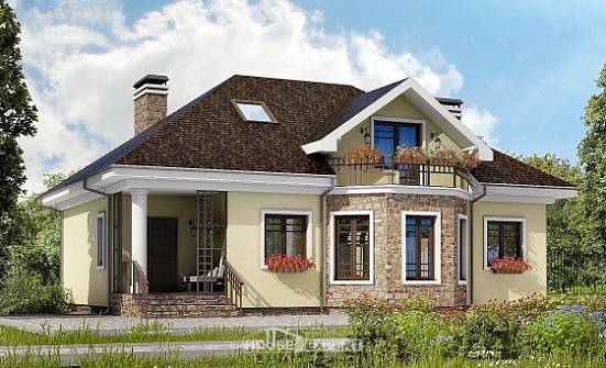 150-008-Л Проект двухэтажного дома с мансардой, бюджетный коттедж из твинблока Омск | Проекты домов от House Expert