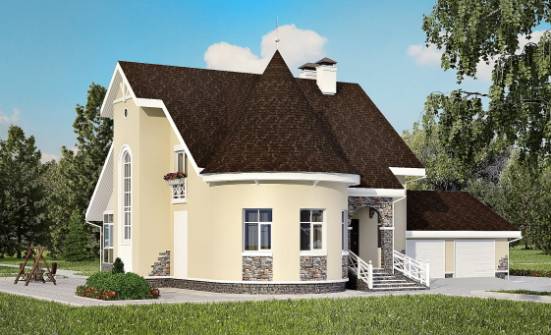 275-001-Л Проект двухэтажного дома мансардой, гараж, современный дом из кирпича Омск | Проекты домов от House Expert