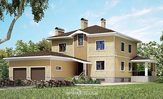 350-002-Л Проект трехэтажного дома и гаражом, огромный дом из кирпича Омск | Проекты домов от House Expert