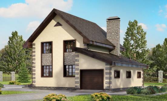 160-004-П Проект двухэтажного дома и гаражом, скромный дом из поризованных блоков Омск | Проекты домов от House Expert