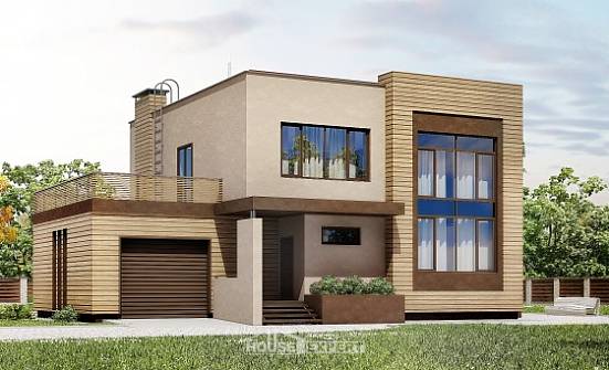 220-003-Л Проект двухэтажного дома и гаражом, красивый загородный дом из блока Омск | Проекты домов от House Expert