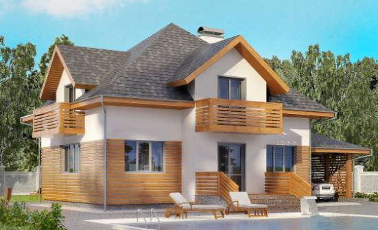155-004-П Проект двухэтажного дома с мансардным этажом, гараж, бюджетный загородный дом из теплоблока Омск | Проекты домов от House Expert