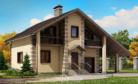150-003-П Проект двухэтажного дома мансардный этаж, гараж, недорогой загородный дом из газосиликатных блоков Омск | Проекты домов от House Expert