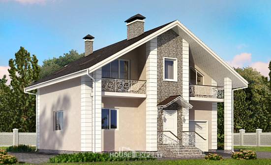 150-002-П Проект двухэтажного дома мансардой, гараж, доступный дом из блока Омск | Проекты домов от House Expert
