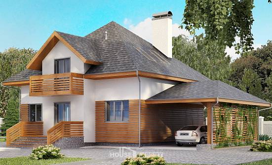 155-004-П Проект двухэтажного дома с мансардным этажом, гараж, бюджетный загородный дом из теплоблока Омск | Проекты домов от House Expert