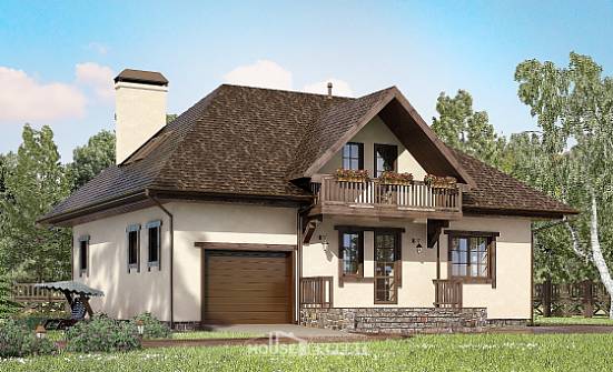 200-001-Л Проект двухэтажного дома с мансардным этажом, гараж, уютный загородный дом из арболита Омск | Проекты домов от House Expert