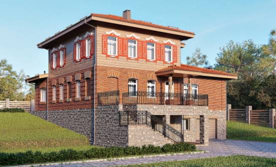 380-002-Л Проект трехэтажного дома и гаражом, просторный коттедж из кирпича Омск | Проекты домов от House Expert