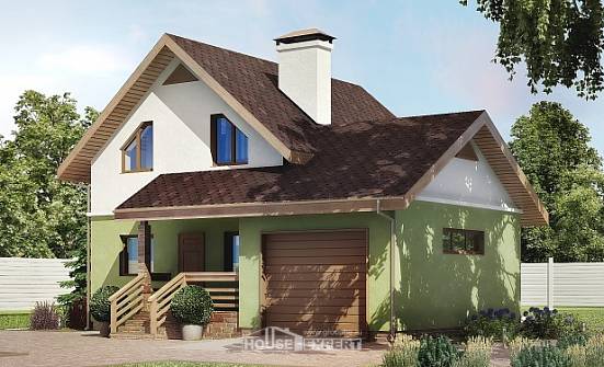 120-002-П Проект двухэтажного дома с мансардным этажом и гаражом, скромный коттедж из теплоблока Омск | Проекты домов от House Expert