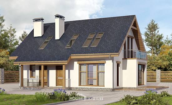 155-012-П Проект двухэтажного дома с мансардой, современный домик из бризолита Омск | Проекты домов от House Expert