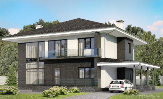 245-002-П Проект двухэтажного дома и гаражом, современный коттедж из пеноблока Омск | Проекты домов от House Expert