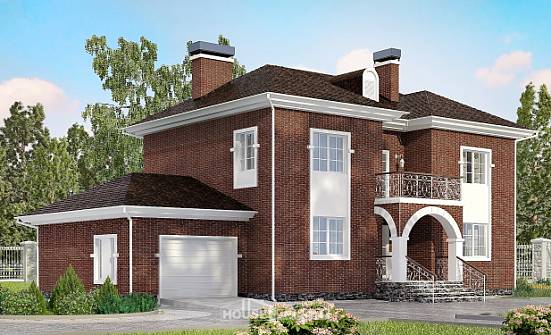 180-006-Л Проект двухэтажного дома и гаражом, классический загородный дом из кирпича Омск | Проекты домов от House Expert