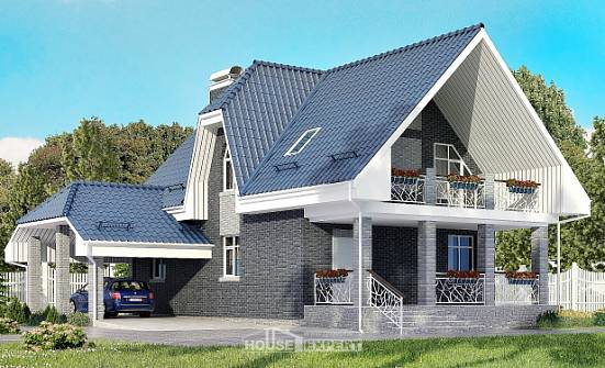 125-002-Л Проект двухэтажного дома с мансардой, гараж, доступный дом из бризолита Омск | Проекты домов от House Expert