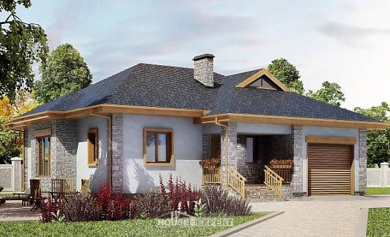 130-006-П Проект одноэтажного дома, гараж, бюджетный дом из газобетона Омск | Проекты домов от House Expert