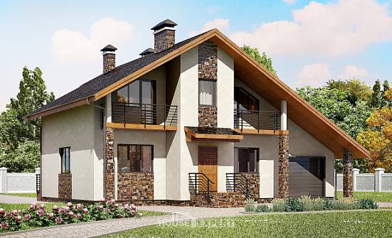 180-008-П Проект двухэтажного дома с мансардой, гараж, классический домик из блока Омск | Проекты домов от House Expert