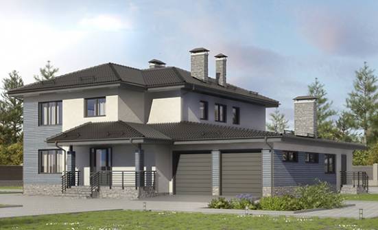 340-005-П Проект двухэтажного дома и гаражом, классический дом из керамзитобетонных блоков Омск | Проекты домов от House Expert