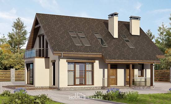 155-012-Л Проект двухэтажного дома с мансардой, экономичный домик из пеноблока Омск | Проекты домов от House Expert
