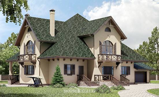 350-001-П Проект двухэтажного дома мансардой и гаражом, просторный загородный дом из арболита Омск | Проекты домов от House Expert