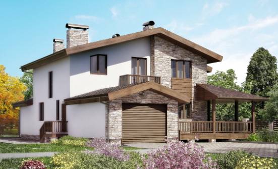 220-001-П Проект двухэтажного дома с мансардным этажом, гараж, современный домик из газобетона Омск | Проекты домов от House Expert