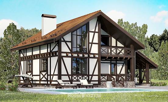 155-002-П Проект двухэтажного дома мансардой, гараж, красивый дом из арболита Омск | Проекты домов от House Expert