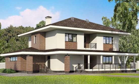 275-002-П Проект двухэтажного дома и гаражом, большой коттедж из кирпича Омск | Проекты домов от House Expert
