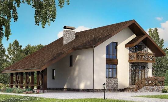 155-007-П Проект двухэтажного дома с мансардой и гаражом, недорогой домик из газосиликатных блоков Омск | Проекты домов от House Expert