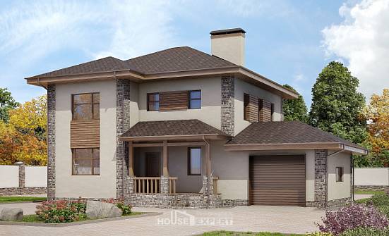 185-004-П Проект двухэтажного дома и гаражом, просторный коттедж из арболита Омск | Проекты домов от House Expert