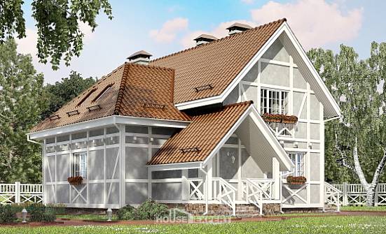 160-003-Л Проект двухэтажного дома с мансардным этажом, бюджетный коттедж из пеноблока Омск | Проекты домов от House Expert