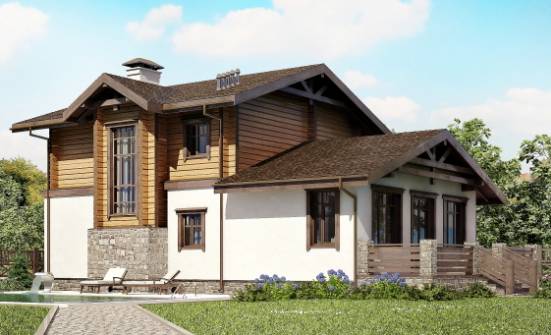 170-004-Л Проект двухэтажного дома с мансардным этажом, гараж, простой коттедж из блока из дерева Омск | Проекты домов от House Expert
