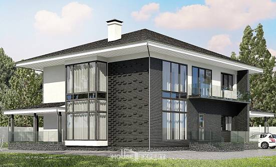 245-002-П Проект двухэтажного дома и гаражом, современный коттедж из пеноблока Омск | Проекты домов от House Expert