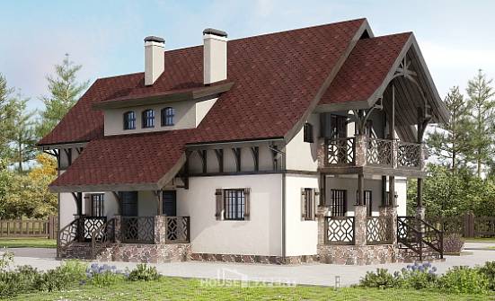 180-014-П Проект двухэтажного дома с мансардным этажом, уютный дом из бризолита Омск | Проекты домов от House Expert