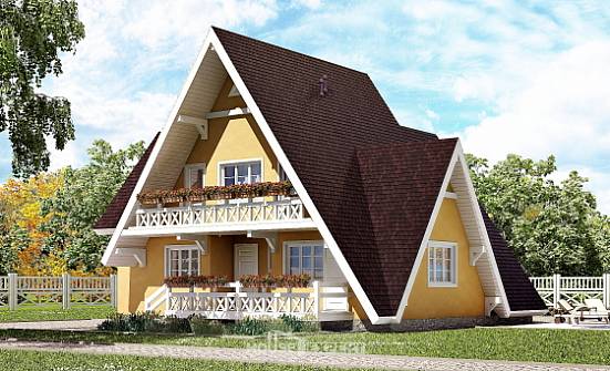 155-008-П Проект двухэтажного дома мансардой, бюджетный коттедж из бревен Омск | Проекты домов от House Expert