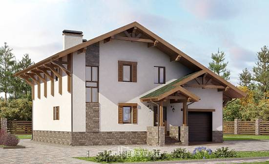 190-007-П Проект двухэтажного дома с мансардным этажом, гараж, классический загородный дом из кирпича Омск | Проекты домов от House Expert