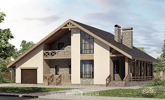 265-001-Л Проект двухэтажного дома с мансардой и гаражом, красивый домик из пеноблока Омск | Проекты домов от House Expert