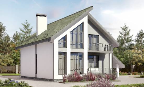 170-009-Л Проект двухэтажного дома с мансардой, гараж, недорогой домик из теплоблока Омск | Проекты домов от House Expert