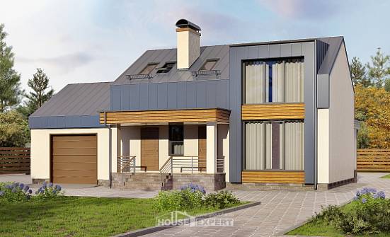 150-015-П Проект двухэтажного дома с мансардой, гараж, классический дом из керамзитобетонных блоков Омск | Проекты домов от House Expert