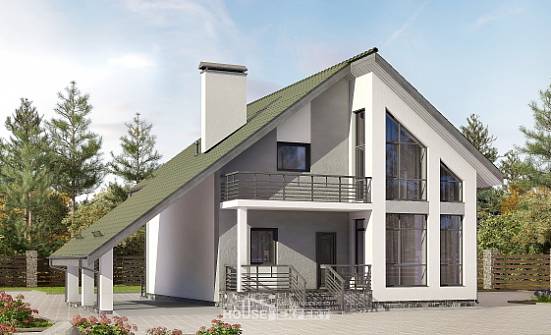 170-009-Л Проект двухэтажного дома с мансардой, гараж, недорогой домик из теплоблока Омск | Проекты домов от House Expert