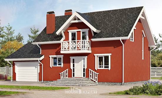 180-013-Л Проект двухэтажного дома с мансардой, гараж, классический коттедж из твинблока Омск | Проекты домов от House Expert