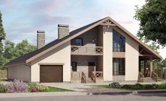 265-001-Л Проект двухэтажного дома с мансардой и гаражом, красивый домик из пеноблока Омск | Проекты домов от House Expert
