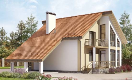 170-009-П Проект двухэтажного дома мансардой и гаражом, бюджетный коттедж из бризолита Омск | Проекты домов от House Expert