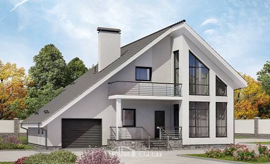 200-007-Л Проект двухэтажного дома мансардой и гаражом, простой загородный дом из газобетона Омск | Проекты домов от House Expert