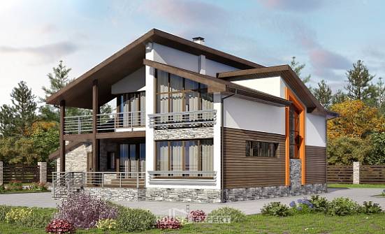 240-004-П Проект двухэтажного дома с мансардой и гаражом, классический загородный дом из бризолита Омск | Проекты домов от House Expert
