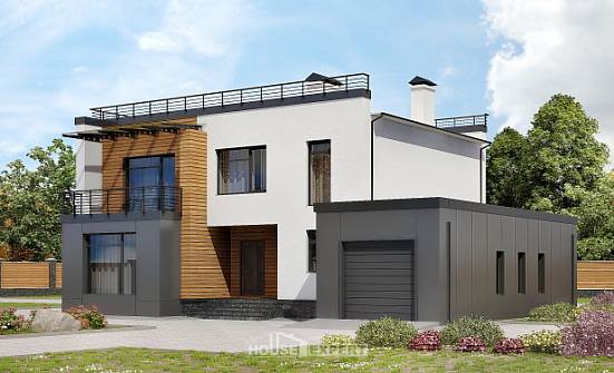 260-002-П Проект двухэтажного дома и гаражом, большой коттедж из поризованных блоков Омск | Проекты домов от House Expert