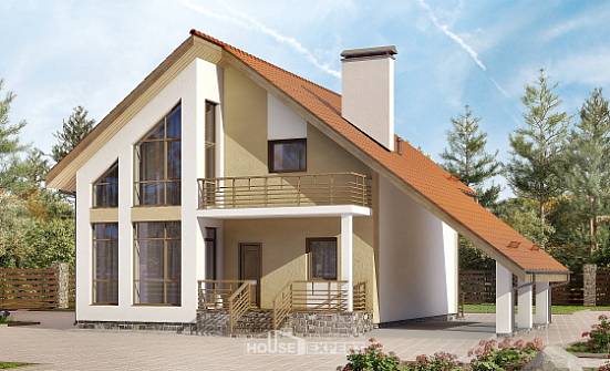 170-009-П Проект двухэтажного дома мансардой и гаражом, бюджетный коттедж из бризолита Омск | Проекты домов от House Expert