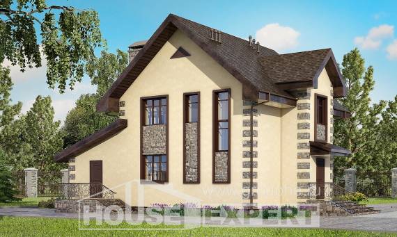 160-004-П Проект двухэтажного дома мансардой, гараж, недорогой домик из газосиликатных блоков, Омск