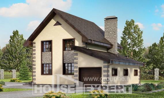 160-004-П Проект двухэтажного дома мансардный этаж и гаражом, скромный дом из арболита, Омск