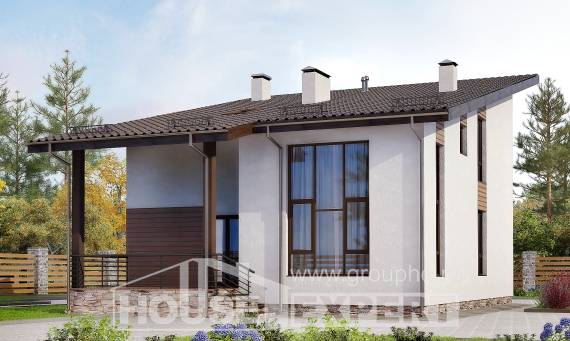 140-005-П Проект двухэтажного дома мансардный этаж, недорогой коттедж из поризованных блоков, Омск