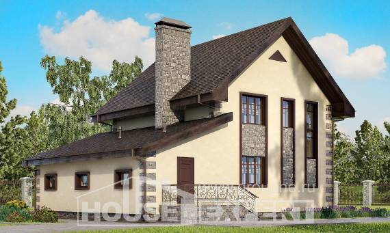160-004-П Проект двухэтажного дома мансардой и гаражом, уютный домик из газобетона, Омск