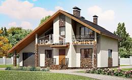 180-008-Л Проект двухэтажного дома с мансардой и гаражом, простой коттедж из бризолита, Омск