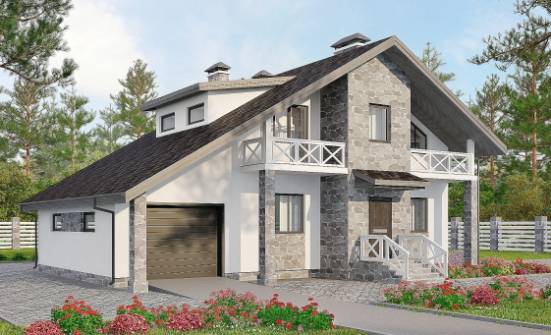 180-017-Л Проект двухэтажного дома с мансардным этажом, гараж, уютный загородный дом из керамзитобетонных блоков, Омск
